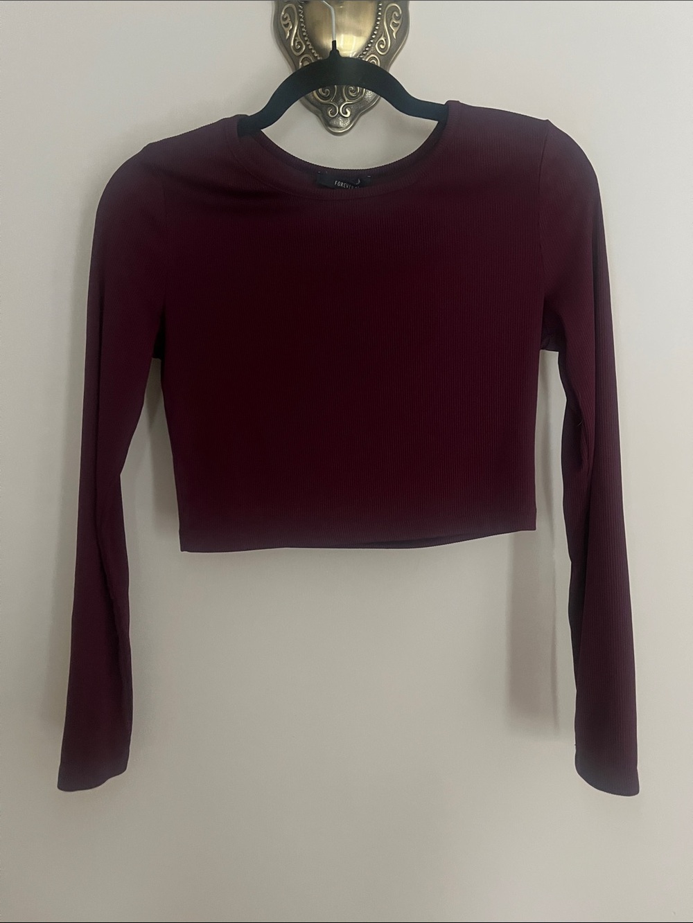 Forever 21 Wine/Burgundy Long-Sleeve Cropped Top